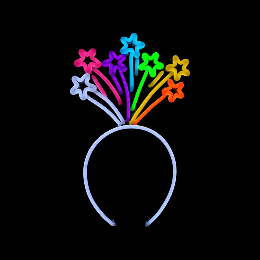 Shooting Starburst neon headband glowing against a dark background