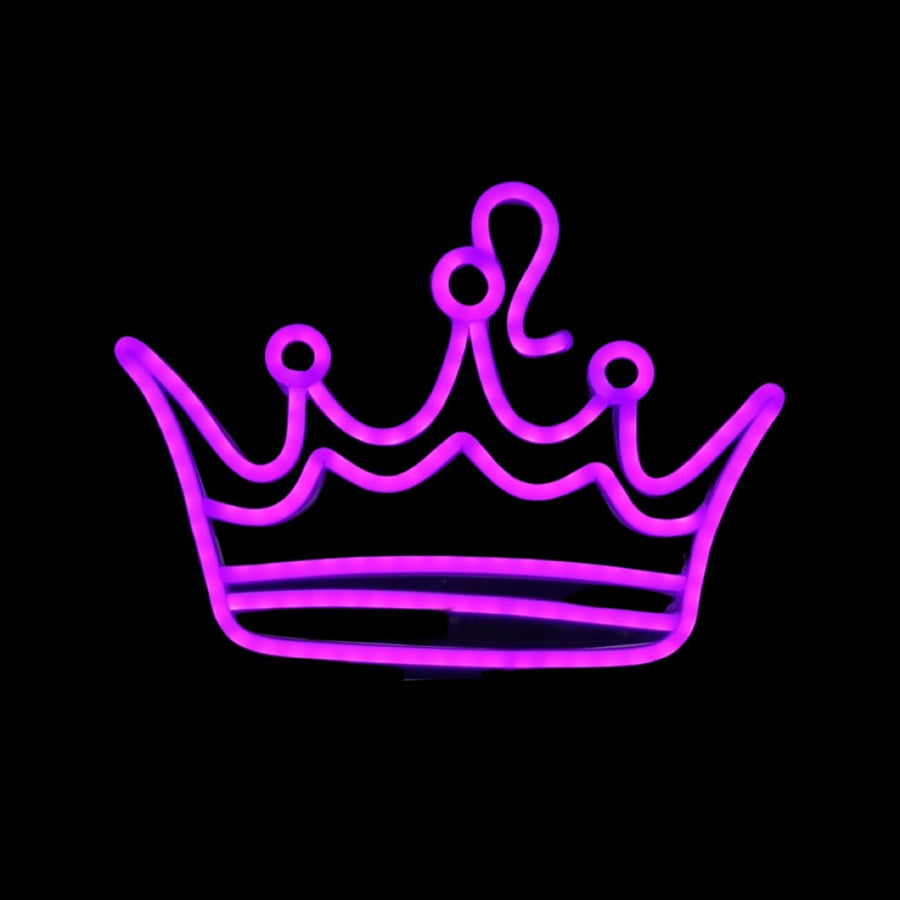 Leo neon headband glowing against a dark background