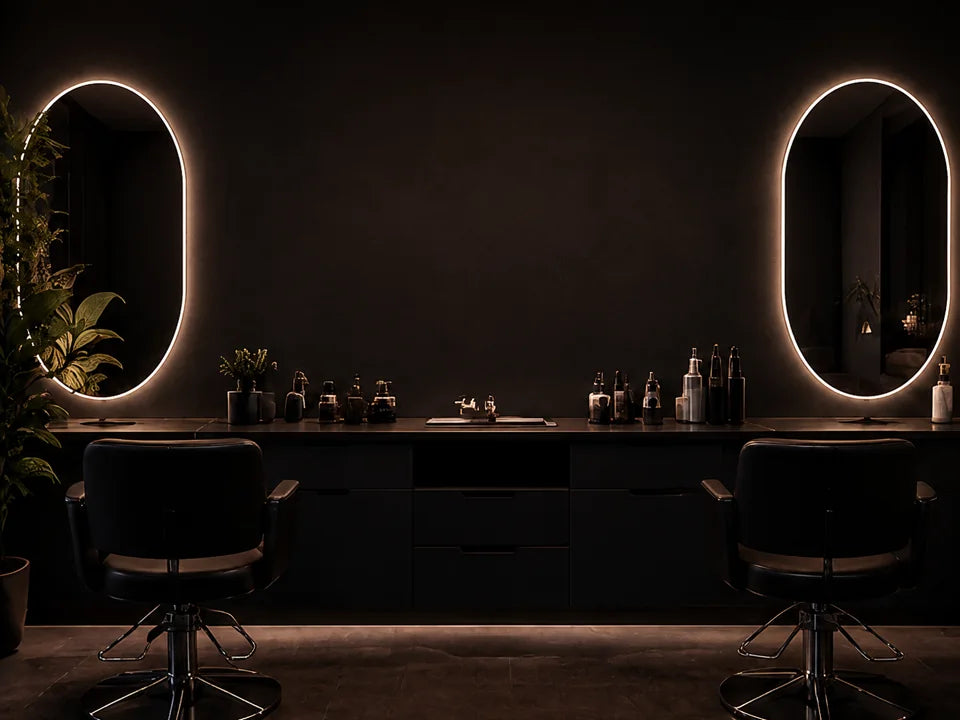 Salon interior with a neon lettering concept