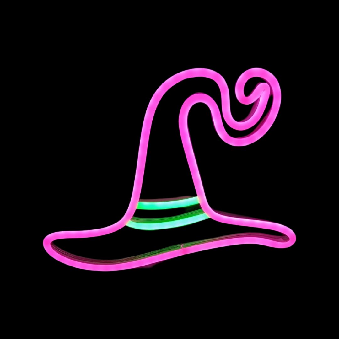 Witchy Glow Hat neon headband glowing against a dark background