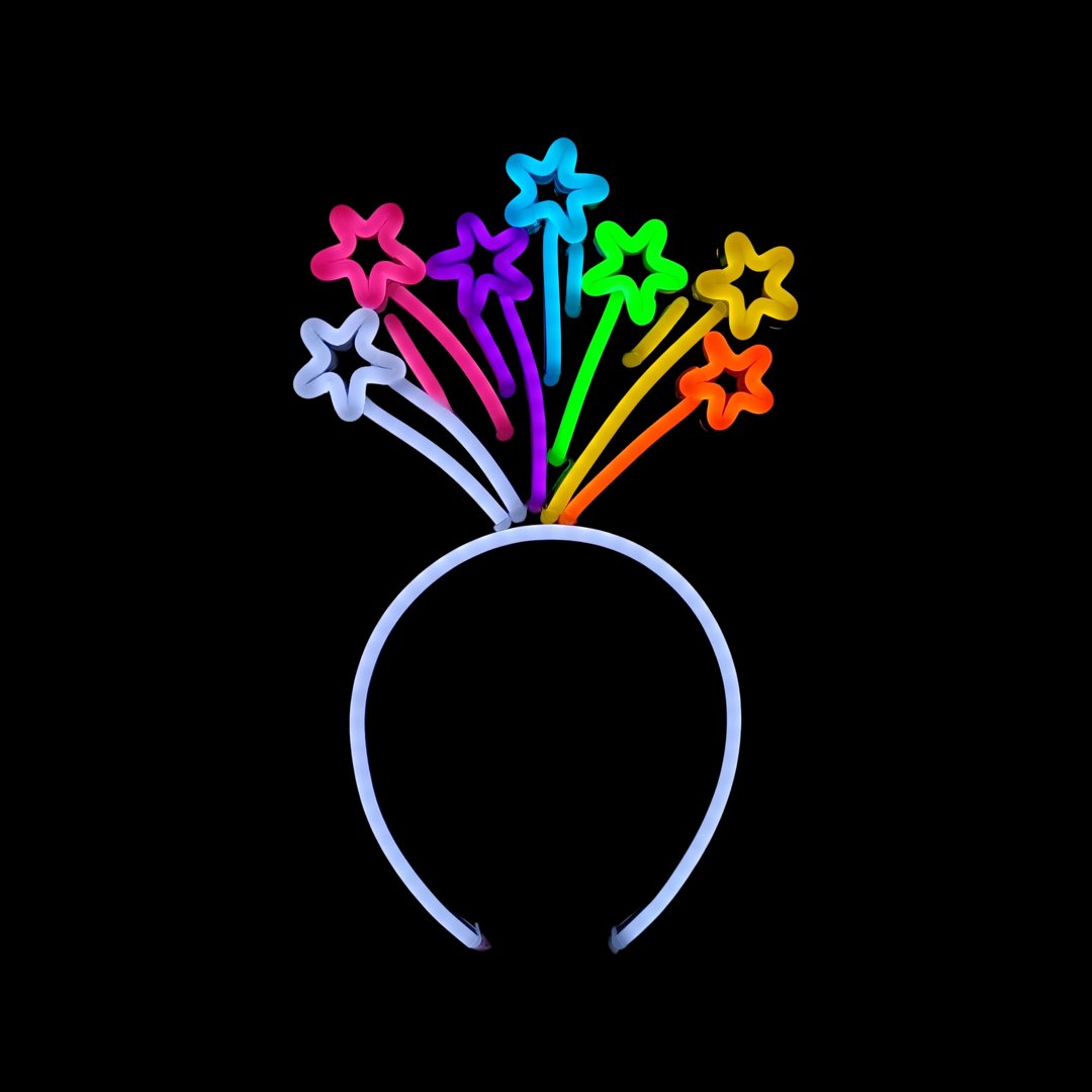 Shooting Starburst neon headband glowing against a dark background